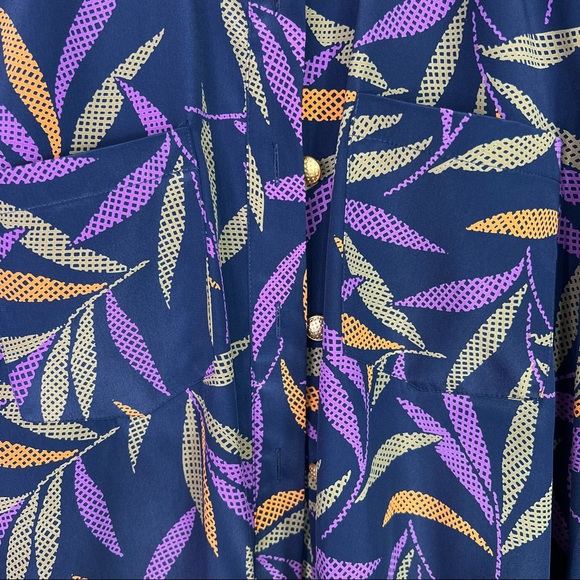 SCHRADER Vintage Purple Leaf Print Button Front Top Size 6 - Picture 3 of 10